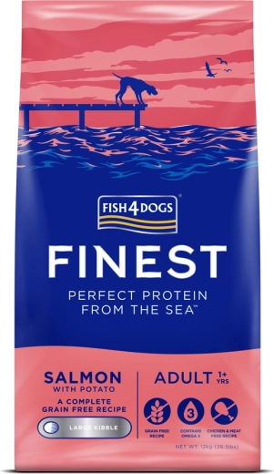 Fish4Dogs Finest Trockenfutter (Granulat) für erwachsene Hunde großer Rassen Lachs mit Kartoffeln 12 kg