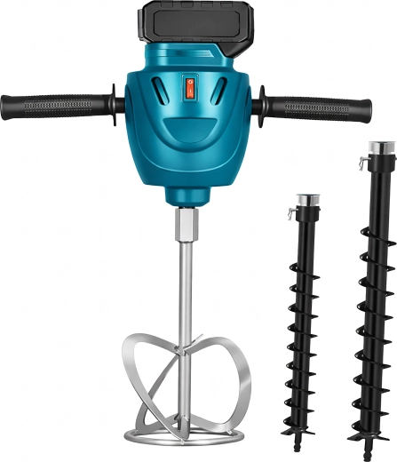 Mescolatore a batteria e trapano da terra con 2 batterie