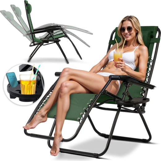 Chaise longue gravitationnelle de jardin pliable avec coussin Sofotel ChillWell, verte