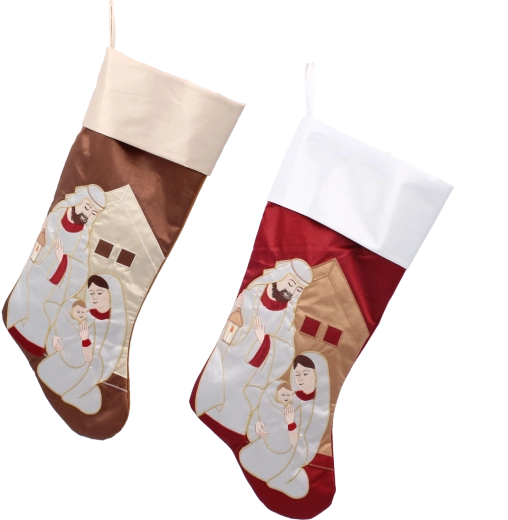 Chaussette de Noël avec motif de la Sainte Famille et de la crèche