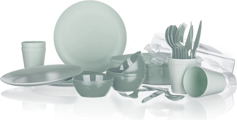 Camping dining set 26 pcs in a container – mint