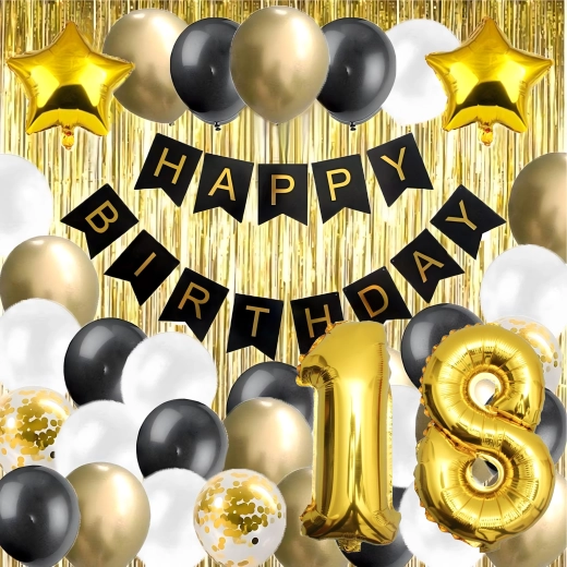 Set di palloncini per 18º compleanno nero-oro XXL