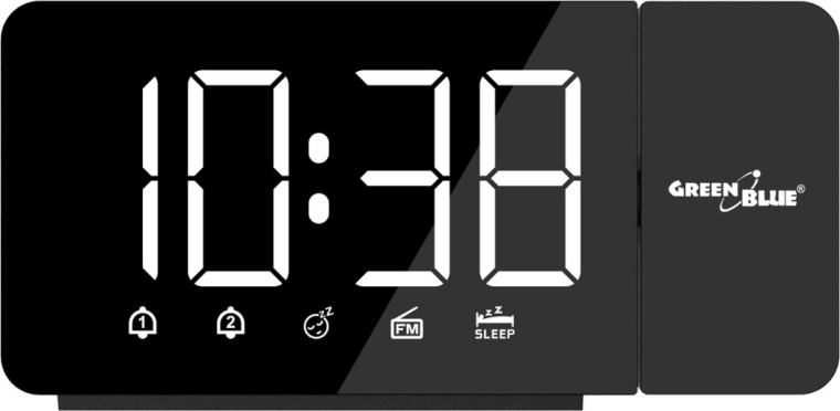 Digital clock radio with LED display and FM radio GreenBlue