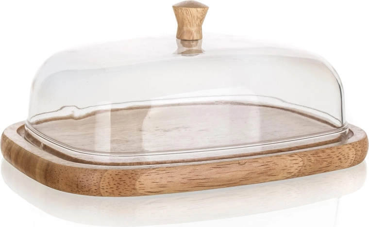 Beurrier avec plateau en bois et cloche acrylique BRILLANTE 17,4 × 12,4 × 6,2 cm