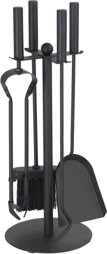 Ensemble d’outils de cheminée avec support 49 cm, acier noir, set 4 pièces