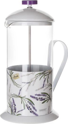 Théière en verre Lavender 1 L avec filtre en plastique, blanche