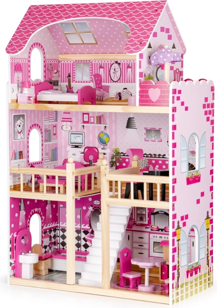 ECOTOYS Wooden Dollhouse with Furniture