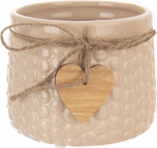 Decorative ceramic and wood planter, beige, 9 × 9 × 11 cm