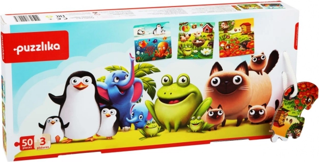 Puzzlika animali preferiti 3 in 1 – puzzle per bambini 3 immagini, 50 pezzi