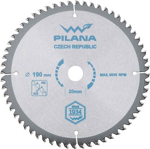 PILANA Saw Blade 190 mm, 60 Teeth, TCT for Wood