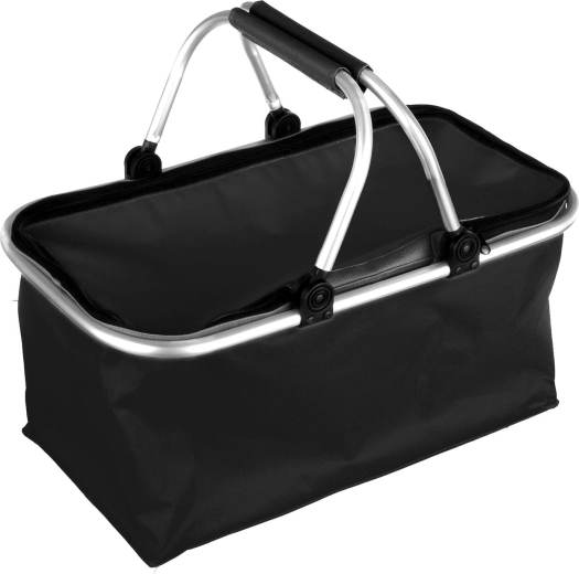 Panier de camping pliable 48 × 24 × 28 cm, aluminium et polyester, noir