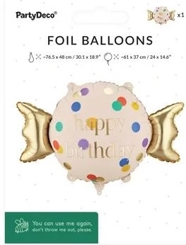 Palloncino in foil a forma di caramella con scritta Happy B-day 61 × 37 cm