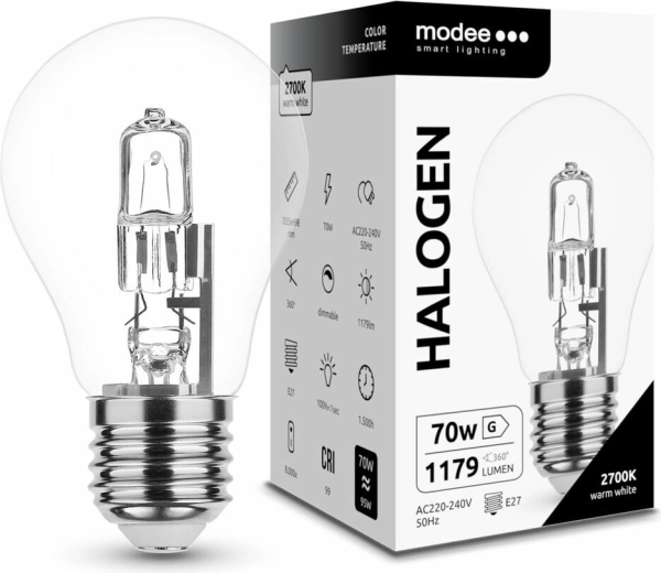 Modee ECO lampadina alogena A55 70 W E27, 1179 lm, bianco caldo