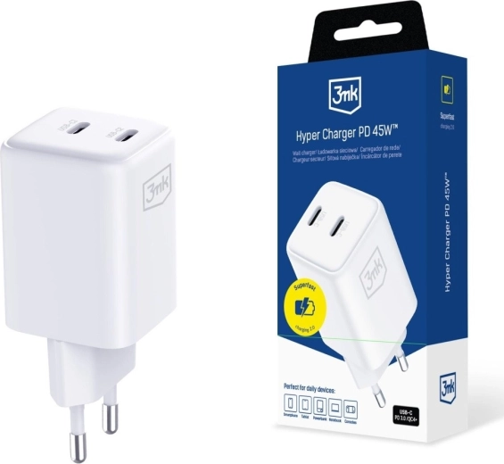 3MK Hyper Charger PD 45W GaN weißes Netzladegerät