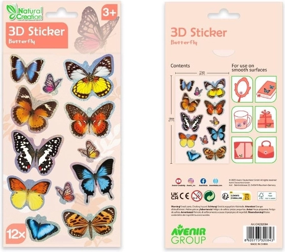 3D Butterfly Stickers AVENIR, Set of 12