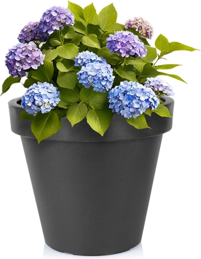 Black plastic garden planter, round, 48 cm