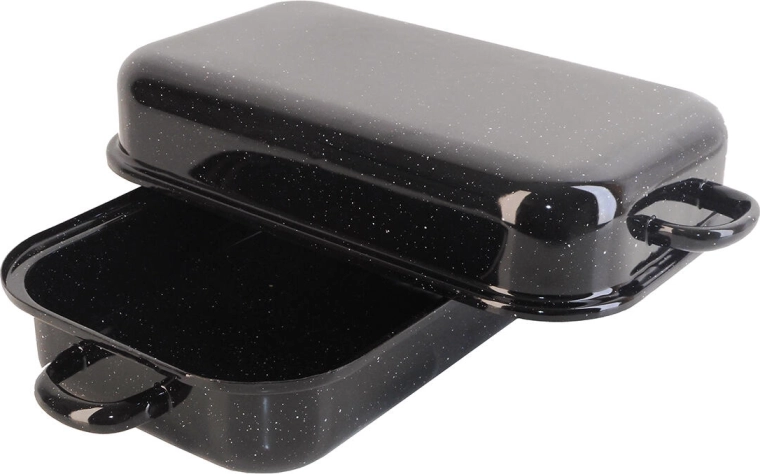 Enamel Roaster with Lid BERYL 30 × 20 cm, 2.8 l – Black Granite