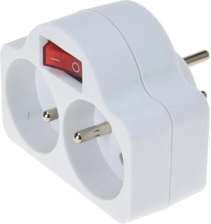 Sdoppiatore da presa con interruttore ON/OFF, 2 prese, bianco