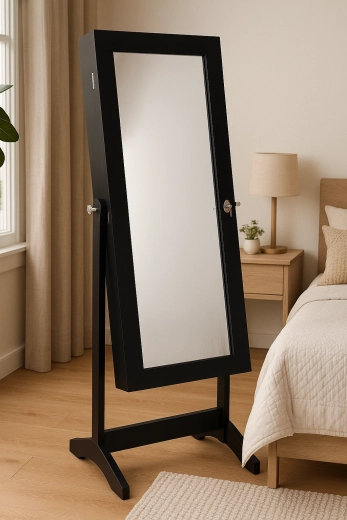 Gioielliera nera con specchio a figura intera 41,5 × 36,5 × 147 cm