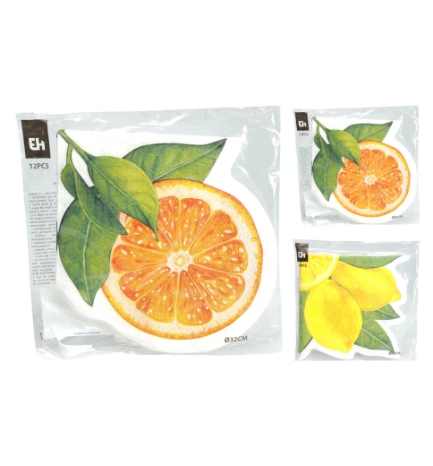Serviettes en papier en forme de fruits 32 cm, lot de 12 pièces