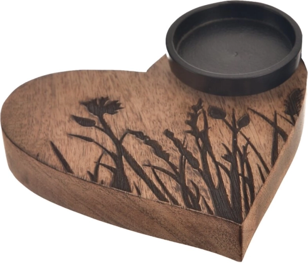 Bougeoir Louka en forme de cœur en bois de manguier et métal