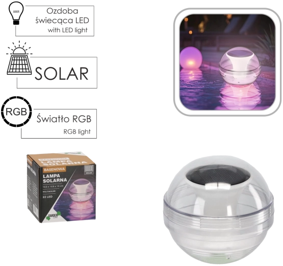 Lampe LED solaire flottante pour piscine 10,5 cm, 22 LED, multicolore