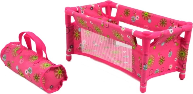 Travel doll crib with bag, pink floral
