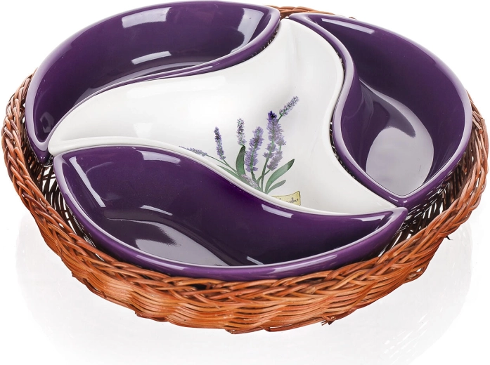Set de bols de service LAVENDER dans un panier en osier, diamètre 23 cm