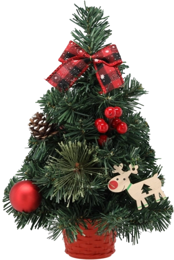 Petit sapin de Noël décoratif 30 cm avec poinsettias rouges