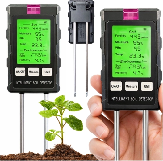 Digitalni mjerač tla 6 u 1 s LCD-om – vlaga, pH, temperatura, svjetlo i plodnost