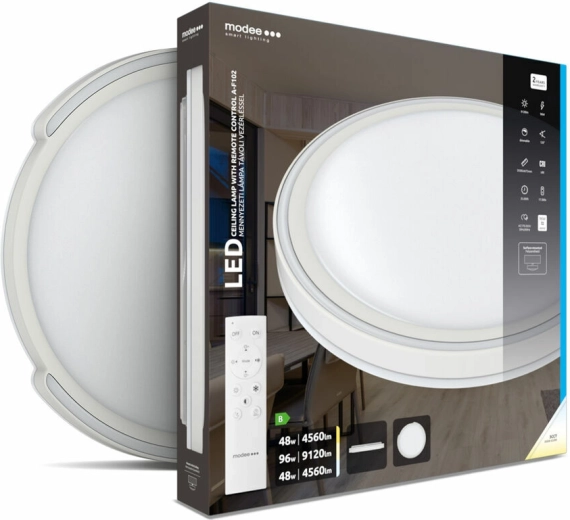 Plafoniera LED Modee Smart Lighting A‑F102, 2×48 W, dimmerabile, con telecomando