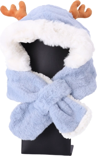 Otroška plišasta kapa s šalom za otroke od 1 do 7 let - svetlo modra z jelenjimi ušesi