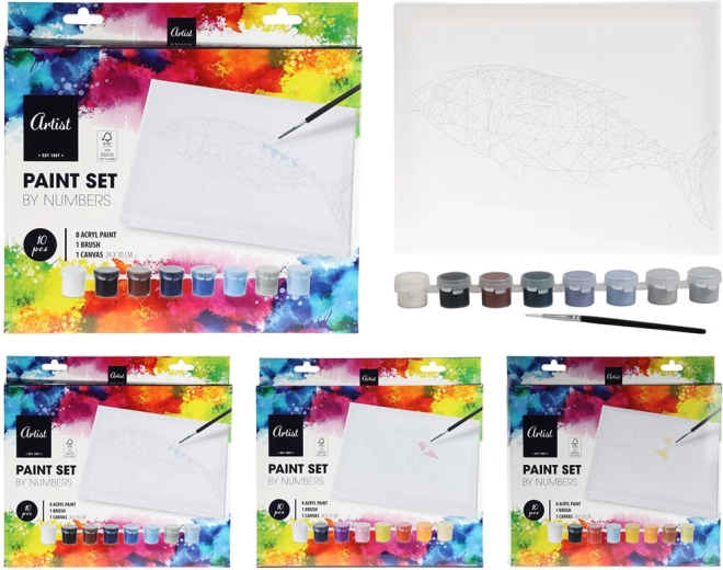 set pittorico con motivo prestampato – colori acrilici, tela 24 × 30 cm e pennello