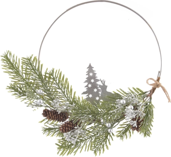 Hängender dekorativer Kranz DEER aus Metall und Kunststoff, 28 cm