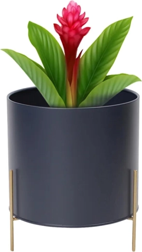 Kovový obal na kvetináč granátový so zlatým podstavcom 20 cm