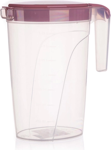 Plastic pitcher with lid and measuring scale 2 L, dark pink