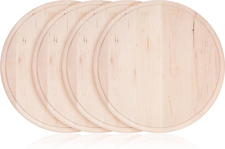 Planche à découper ronde en bois 22 cm BBQ – lot de 4 pièces