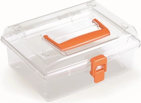 Plastic organizer with transparent lid, orange, 195 × 174 × 85 mm
