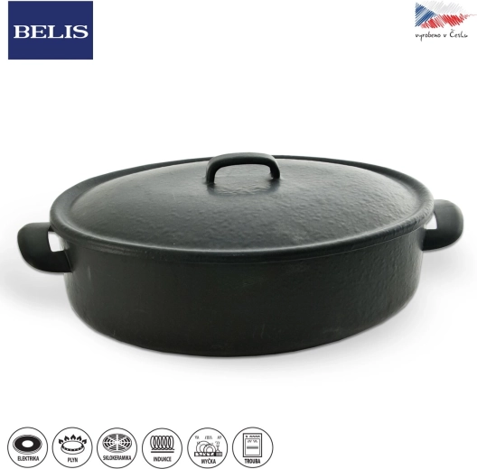 Belis geëmailleerde braadslede met deksel 40 × 25 × 14 cm zwart