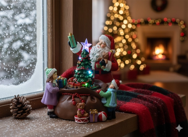 Christmas musical LED decoration with Santa, Christmas tree and gifts 20 × 19 × 19 cm