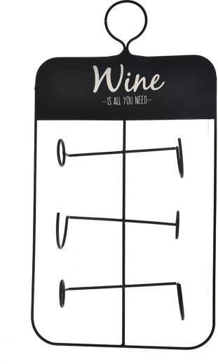 Black metal wine rack for 3 bottles