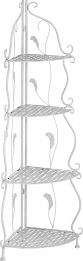 Scaffale angolare pieghevole in metallo bianco per fiori con 4 ripiani