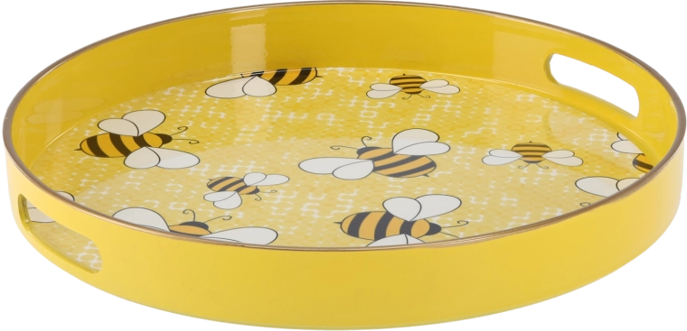 Round serving tray with handles 33 × 33 × 4.2 cm, yellow with bee motif