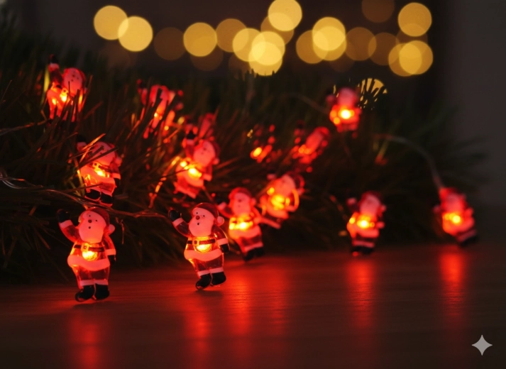 Christmas LED string with mini Santas, 20 lights, battery-powered