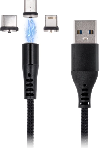 Maxlife câble de charge magnétique 3‑en‑1 1 m, 2 A, noir