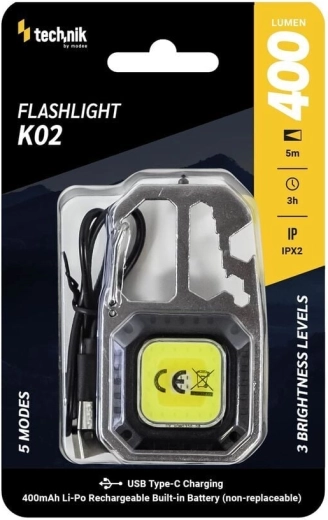 Technik MT-K02 keychain COB LED work light with carabiner and USB-C, 400 lm