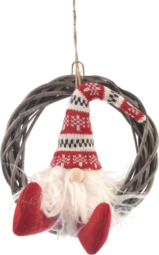 Kerst hangende rieten krans met elfje 28 cm