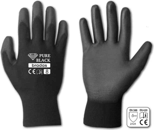Protective Gloves Pure Black PU, Size 11 (XXL)