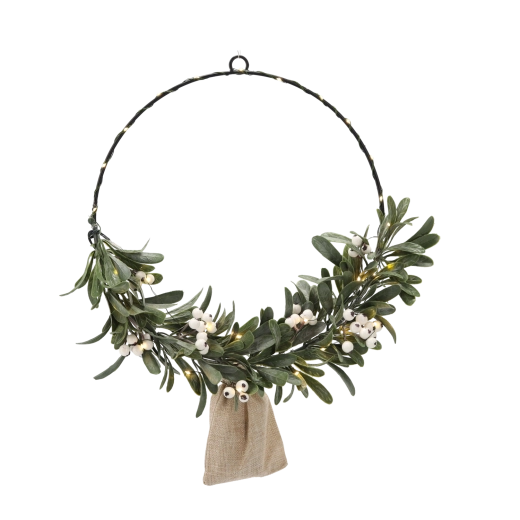 Couronne de Noël avec gui 40 cm avec éclairage LED