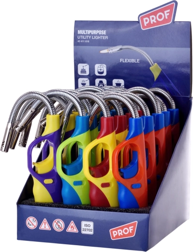 Refillable flame lighter 25 cm with child lock, mix of colors